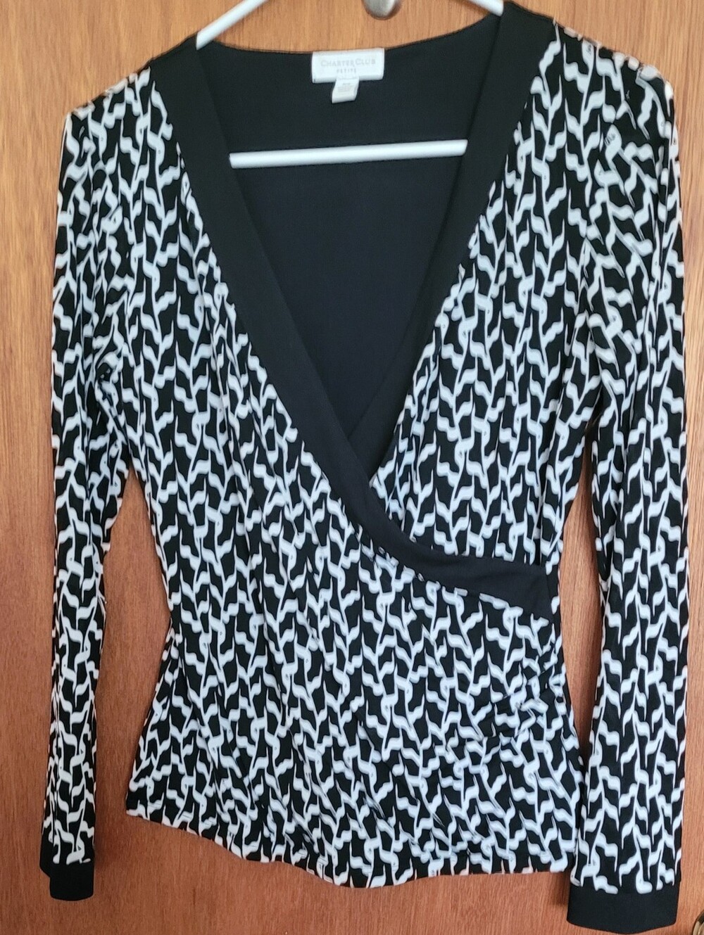 Charming Black & White Wrap-Style Women's Top By Charter Club